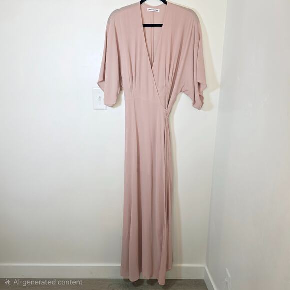 REFORMATION Winslow Wrap Maxi Dress Champagne Blush Tie Back Flowy Sz XL - Picture 2 of 13